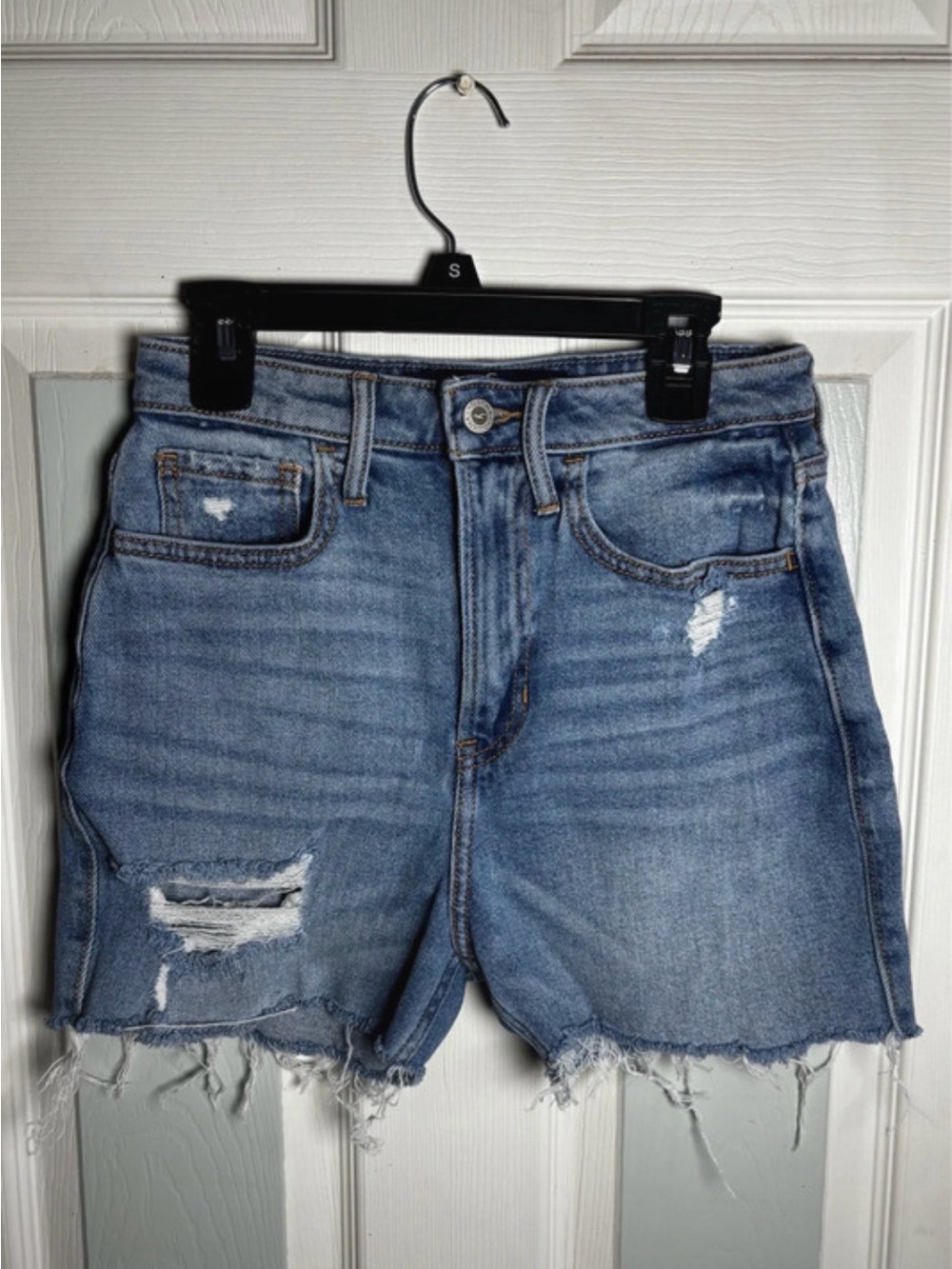 Women's hollister Distressed Mid-Blue Denim Jean Shorts